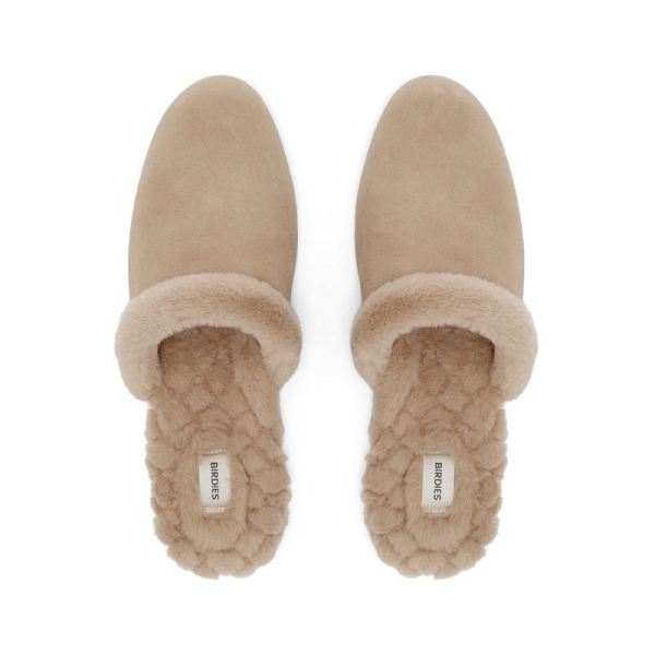 Birdies | The Songbird-Brown Suede Fur-Lined Women Slide-Biscotti Faux Fur