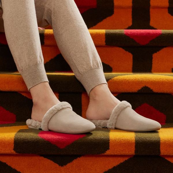 Birdies | The Songbird-Brown Suede Fur-Lined Women Slide-Biscotti Faux Fur