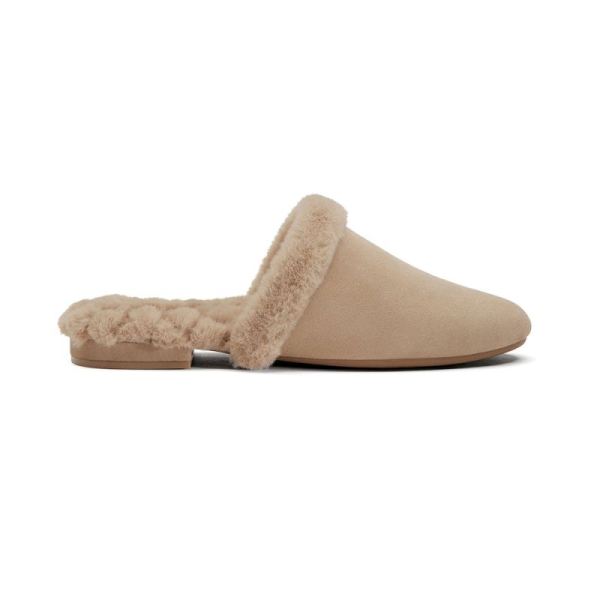 Birdies | The Songbird-Brown Suede Fur-Lined Women Slide-Biscotti Faux Fur