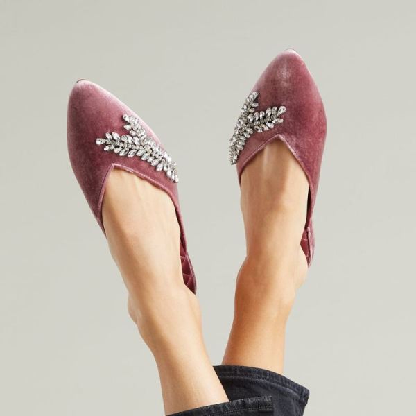 Birdies | The Swan-Jeweled Pink Velvet Women Slide-Jeweled Raspberry