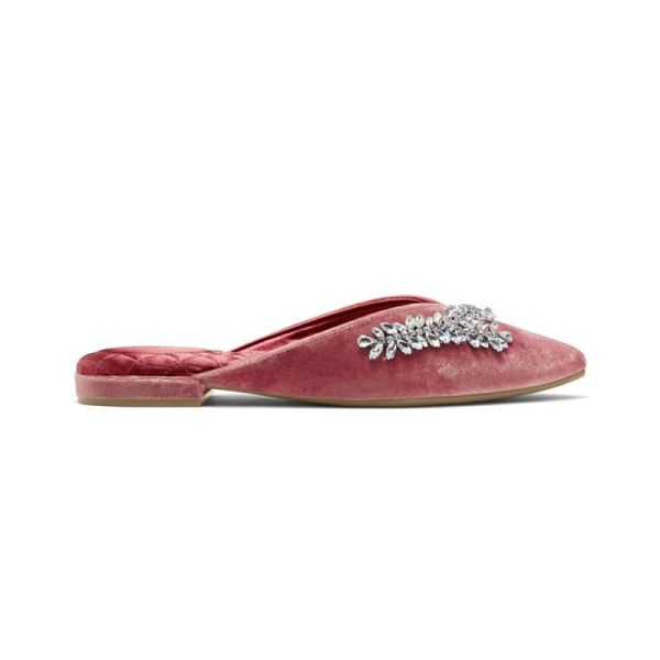 Birdies | The Swan-Jeweled Pink Velvet Women Slide-Jeweled Raspberry