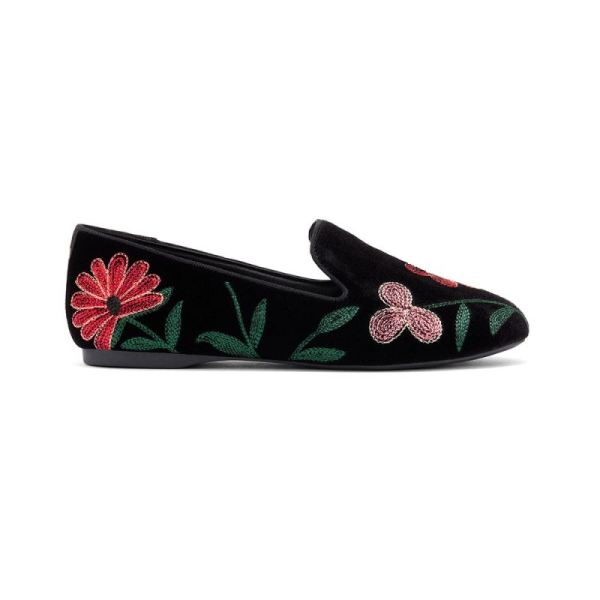Birdies | The Starling-Black Floral Velvet Women Flat-Black Floral