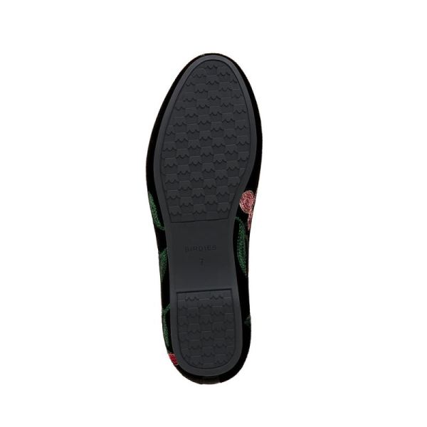 Birdies | The Starling-Black Floral Velvet Women Flat-Black Floral