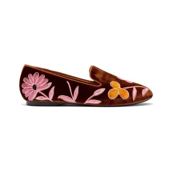 Birdies | The Starling-Cider Orange Floral Velvet Women Flat-Cider Floral