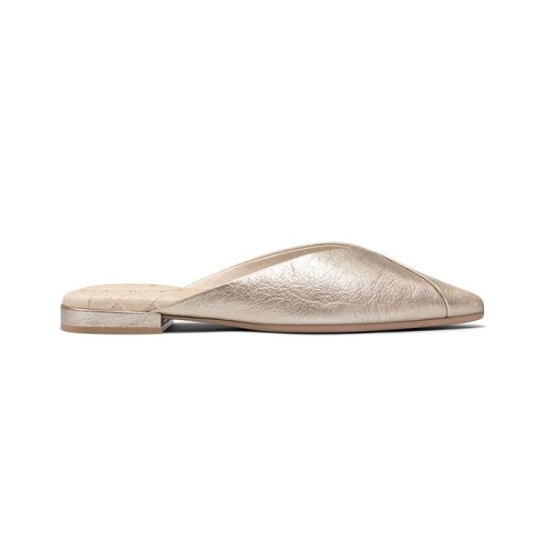 Birdies | The Swan-Gold Leather Women Slide-Gold