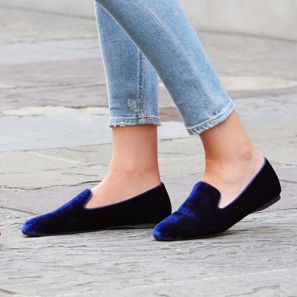 Birdies | The Starling-Blue Velvet Women Flat-Midnight Blue