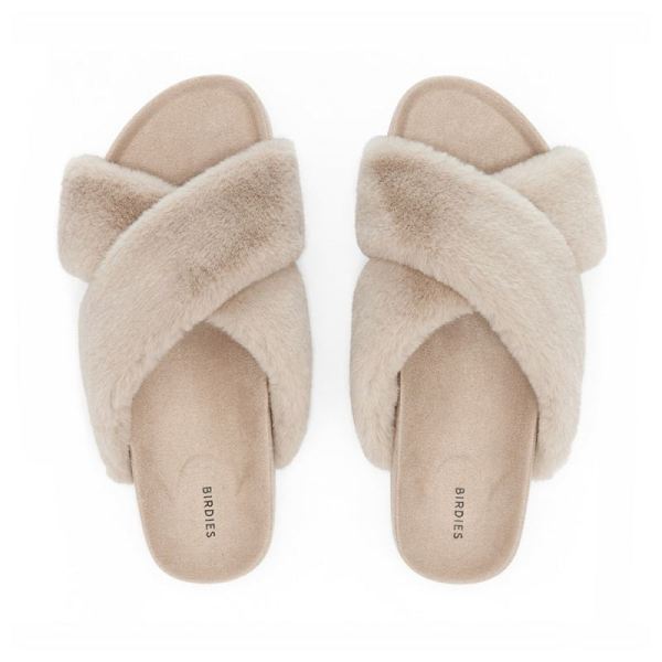 Birdies | The Robin-Cream Faux Fur Women Slide-Cream Faux Fur