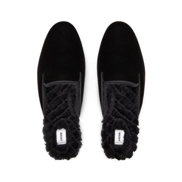 Birdies | The Phoebe-Black Velvet Fur-Lined Women Slide-Black Faux Fur