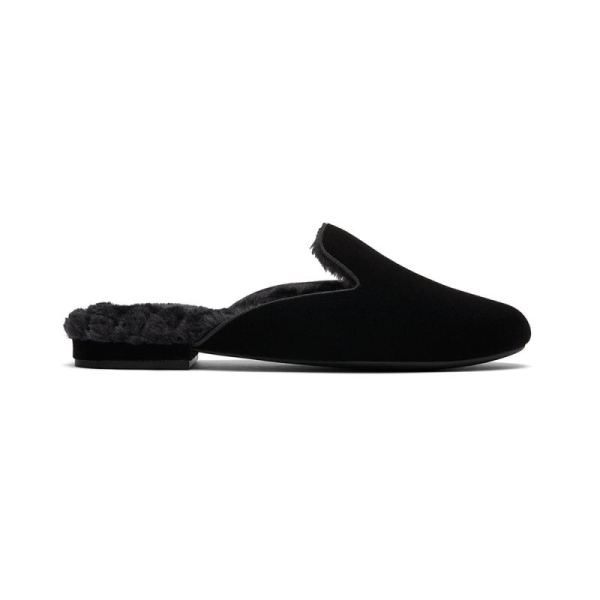 Birdies | The Phoebe-Black Velvet Fur-Lined Women Slide-Black Faux Fur