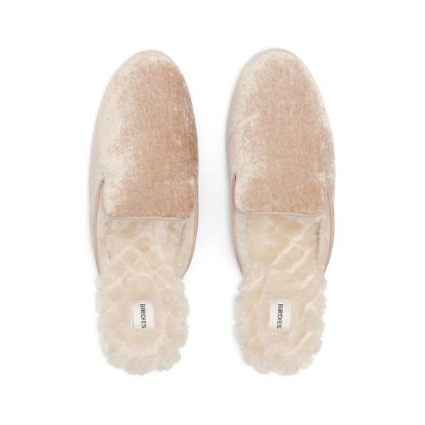 Birdies | The Phoebe-Ivory/Cream Velvet Fur-Lined Women Slide-Cream Faux Fur