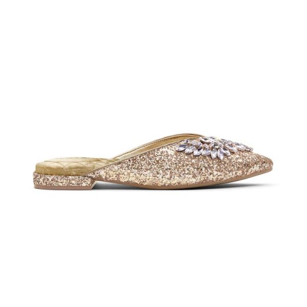 Birdies | The Swan-Jeweled Gold Sparkle Women Slide-Jeweled Gold Sparkle