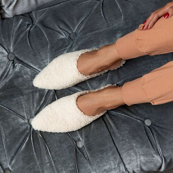 Birdies | The Lark-Ivory Faux Shearling Women Slide-Ivory Faux Shearling