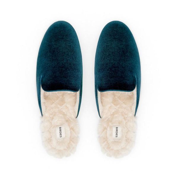 Birdies | The Phoebe-Green Velvet Fur-Lined Women Slide-Emerald Faux Fur