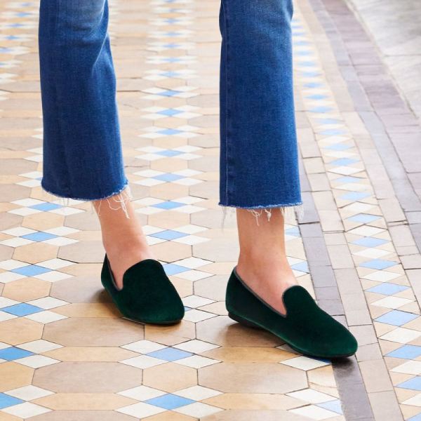 Birdies | The Starling-Green Velvet Women Flat-Hunter Green