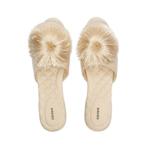 Birdies | The Songbird-Vegan Cream Linen Women Slide-Linen