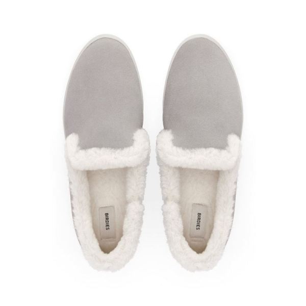 Birdies | The Swift-Gray Suede Faux Fur Women Shoes-Dove Gray Faux Fur