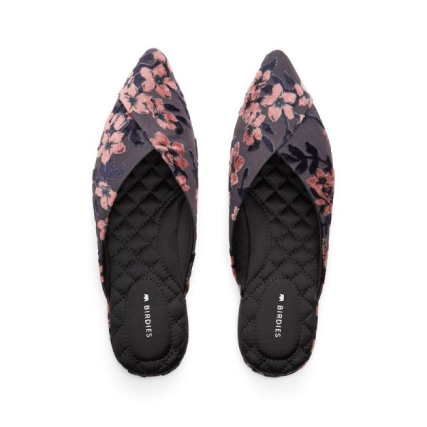 Birdies | The Swan-Blue Floral Velvet Women Slide-Cherry Blossom