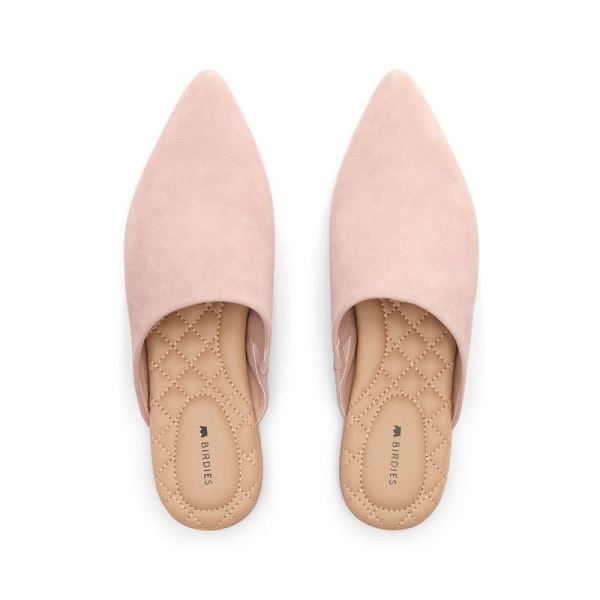 Birdies | The Lark-Pink Suede Pointed Toe Women Slide-Pink Chiffon