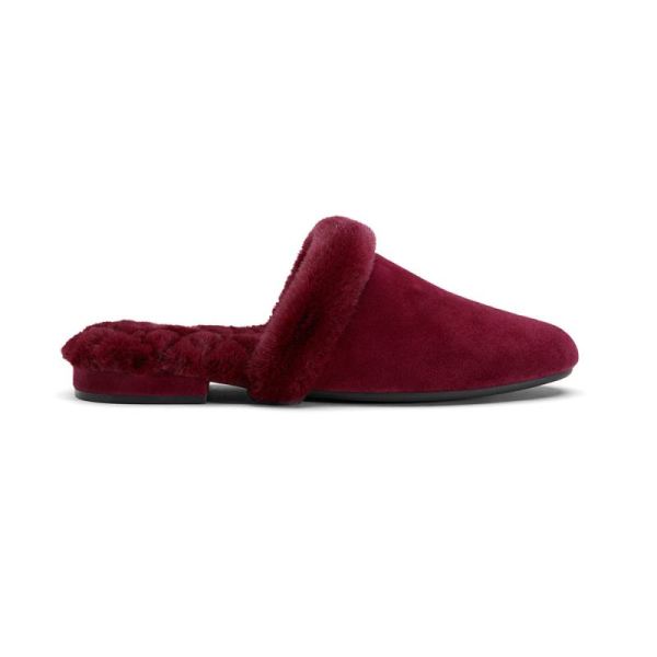 Birdies | The Songbird-Red Suede Fur-Lined Women Slide-Merlot Faux Fur