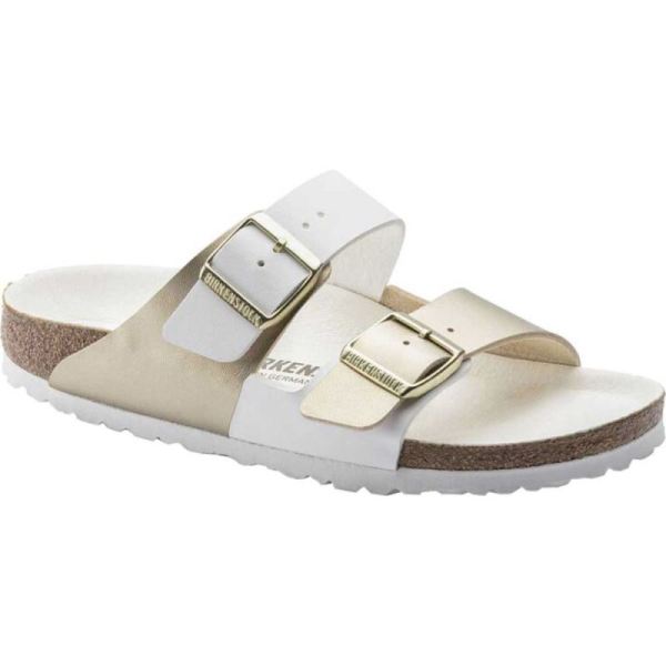 Birkenstock-Women's Arizona Split Slide White/Gold Birko-Flor