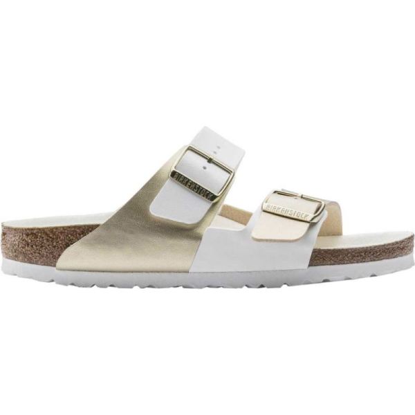 Birkenstock-Women's Arizona Split Slide White/Gold Birko-Flor