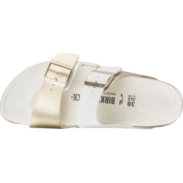 Birkenstock-Women's Arizona Split Slide White/Gold Birko-Flor