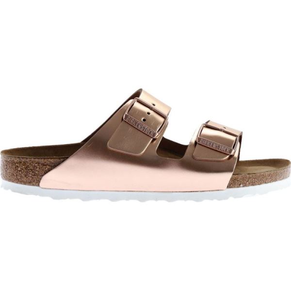 Birkenstock-Women's Arizona Soft Footbed Leather Slide Copper Metallic