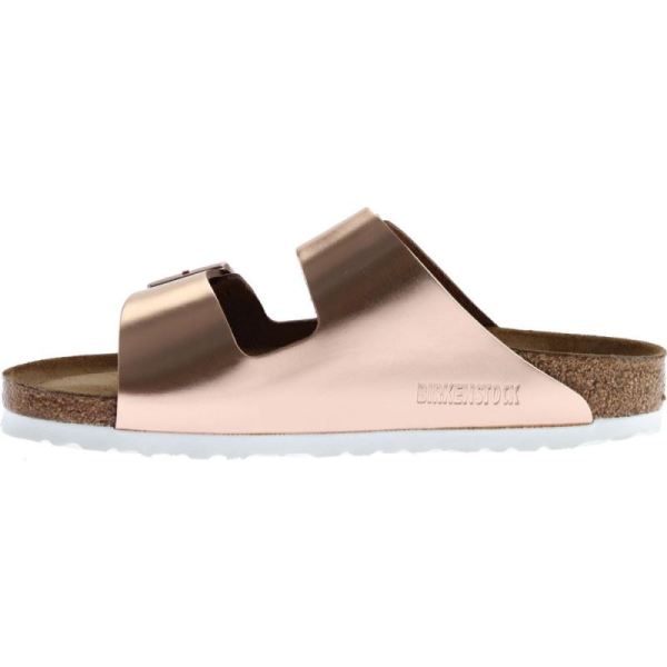 Birkenstock-Women's Arizona Soft Footbed Leather Slide Copper Metallic