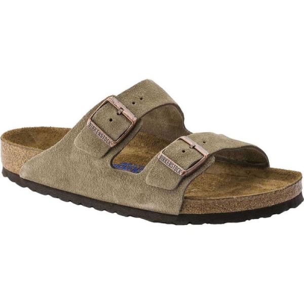 Birkenstock-Men's Arizona Suede with Soft Footbed Slide Taupe Suede with Soft Footbed