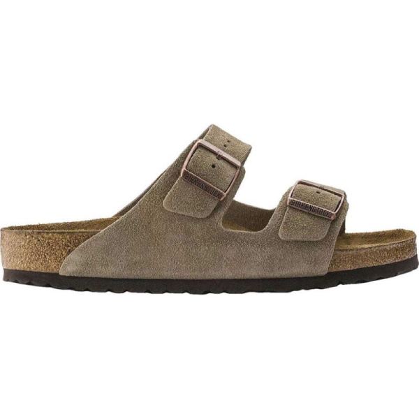 Birkenstock-Men's Arizona Suede with Soft Footbed Slide Taupe Suede with Soft Footbed