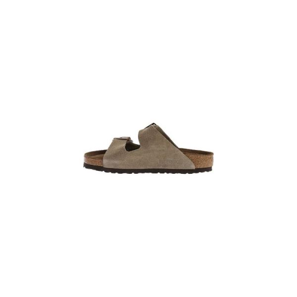 Birkenstock-Men's Arizona Suede with Soft Footbed Slide Taupe Suede with Soft Footbed