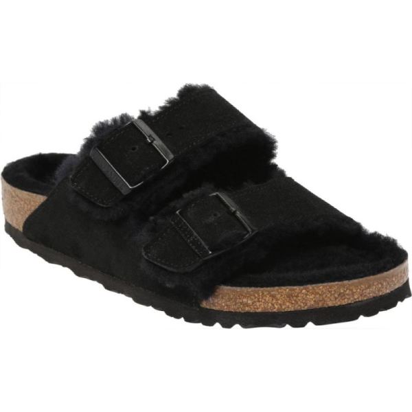 Birkenstock-Men's Arizona Shearling Slide Black/Black Suede