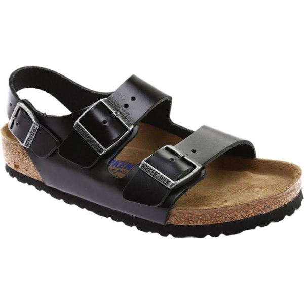 Birkenstock-Men's Milano Amalfi Leather with Soft Footbed Active Sandal Black Amalfi Leather