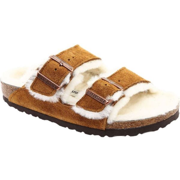Birkenstock-Women's Arizona Shearling Slide Mink Suede/Natural Shearling