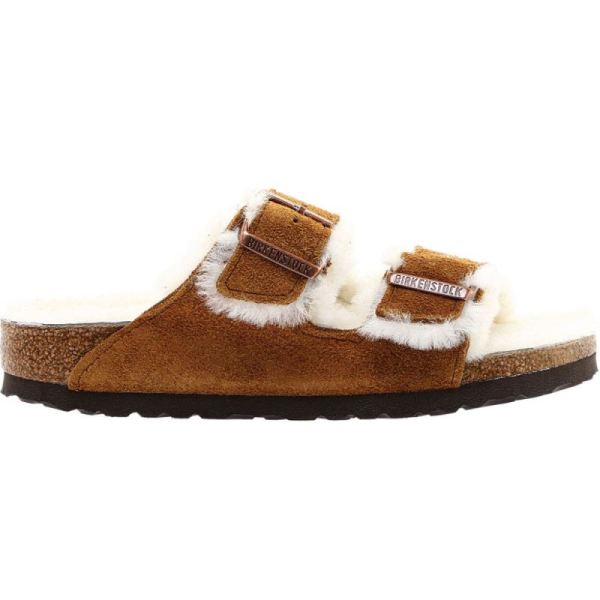 Birkenstock-Women's Arizona Shearling Slide Mink Suede/Natural Shearling