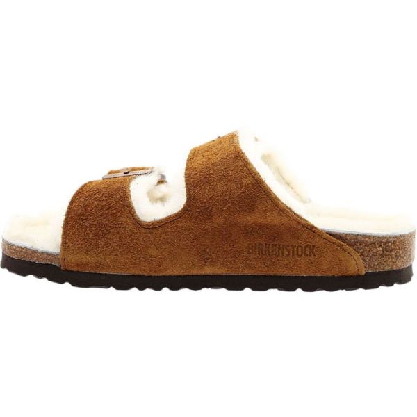 Birkenstock-Women's Arizona Shearling Slide Mink Suede/Natural Shearling