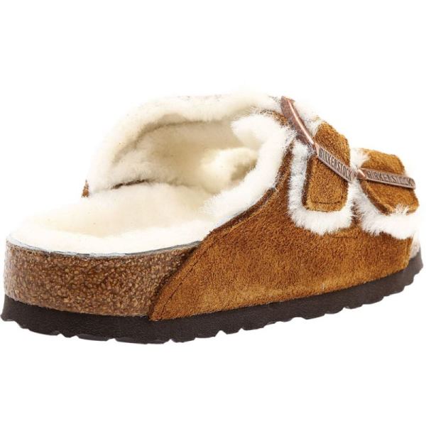 Birkenstock-Women's Arizona Shearling Slide Mink Suede/Natural Shearling