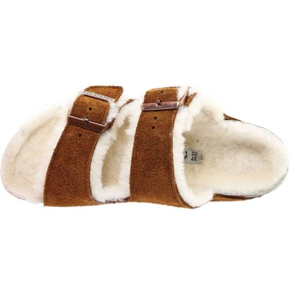 Birkenstock-Women's Arizona Shearling Slide Mink Suede/Natural Shearling