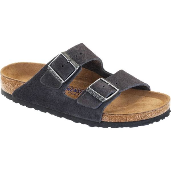 Birkenstock-Men's Arizona Suede with Soft Footbed Slide Velvet Gray Suede with Soft Footbed