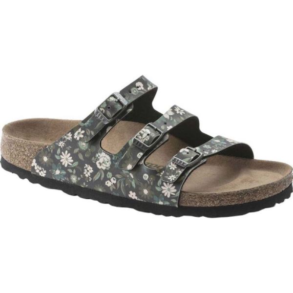 Birkenstock-Women's Florida Fresh Vegan Strappy Slide Magical Flower Dark Teal Birko-Flor