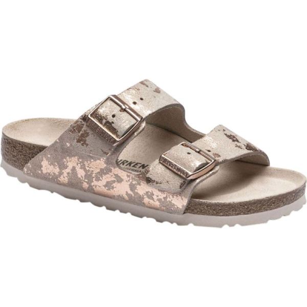 Birkenstock-Women's Arizona Vintage Two Strap Slide Vintage Metallic Rose Copper Leather