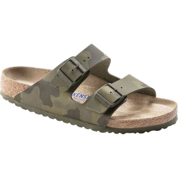 Birkenstock-Men's Arizona Soft Footbed Birko-Flor Slide Desert Soil Camo Green Birko-Flor