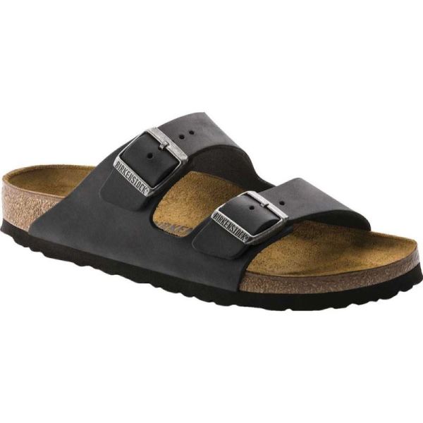 Birkenstock-Men's Arizona Oiled Leather Slide Black Oiled Leather