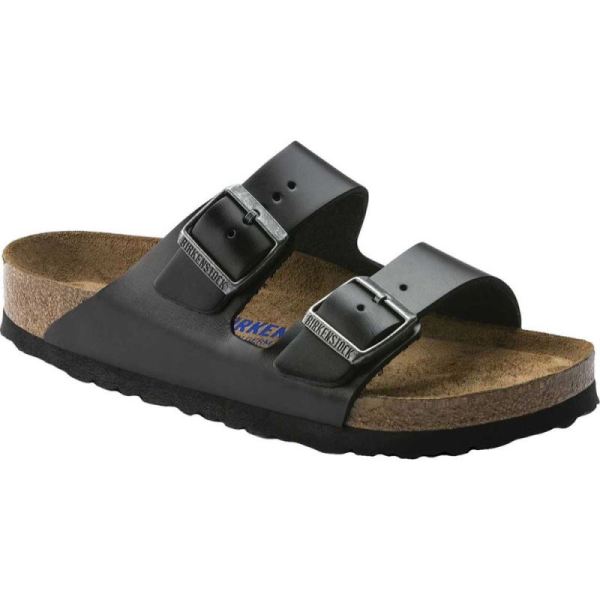 Birkenstock-Women's Arizona Amalfi Leather with Soft Footbed Slide Black Amalfi Leather