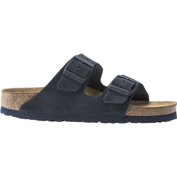 Birkenstock-Men's Arizona Suede Soft Footbed Two Strap Slide Navy Suede