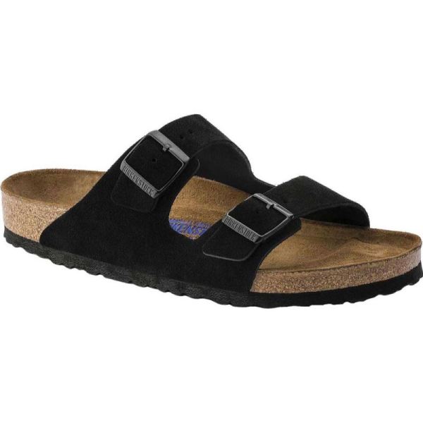 Birkenstock-Men's Arizona Suede with Soft Footbed Slide Black Suede with Soft Footbed