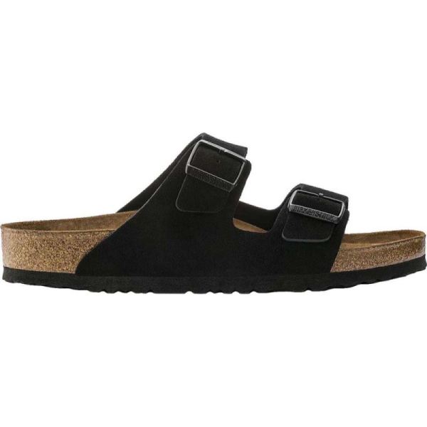 Birkenstock-Men's Arizona Suede with Soft Footbed Slide Black Suede with Soft Footbed