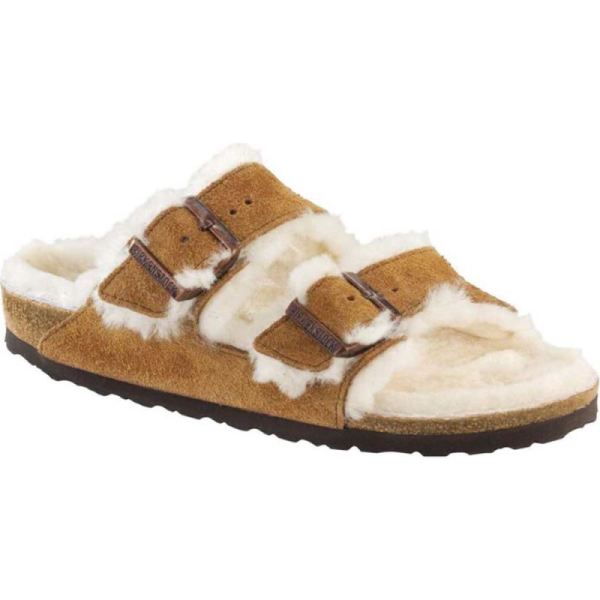 Birkenstock-Men's Arizona Shearling Slide Mink/Natural Suede