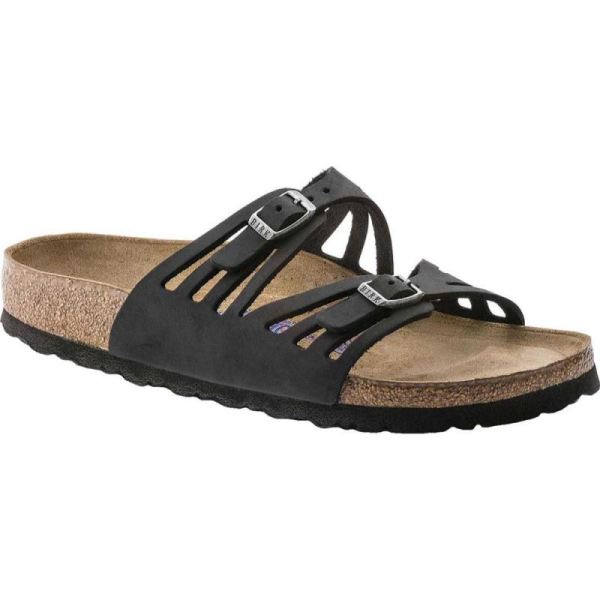 Birkenstock-Women's Granada Soft Footbed Slide Black Oiled Leather