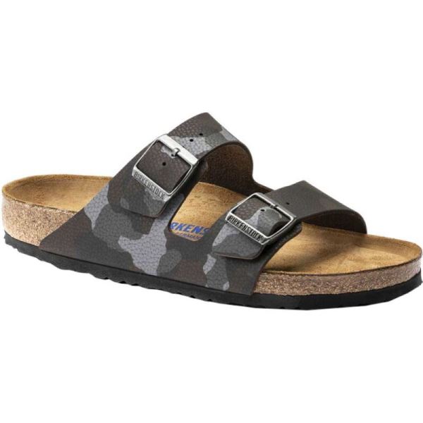 Birkenstock-Men's Arizona Soft Footbed Birko-Flor Slide Desert Soil Camo Brown Birko Flor